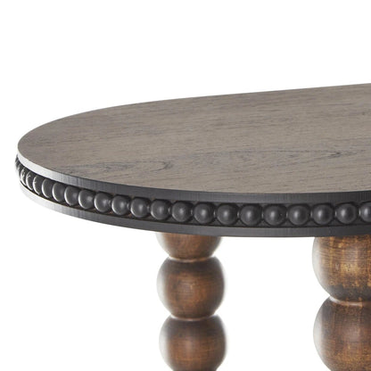Console ovale en bois à fuseaux, 1 étagère, bords perlés - Brun - Roche River Decor
