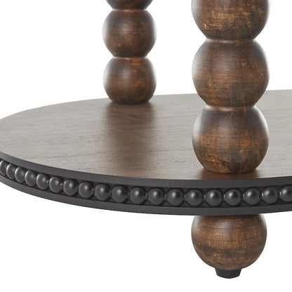 Console ovale en bois à fuseaux, 1 étagère, bords perlés - Brun - Roche River Decor
