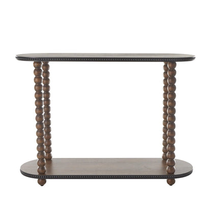 Console ovale en bois à fuseaux, 1 étagère, bords perlés - Brun - Roche River Decor