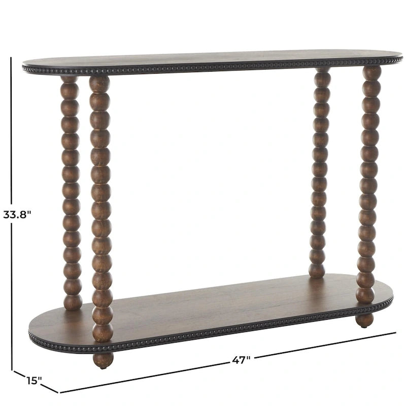 Console ovale en bois à fuseaux, 1 étagère, bords perlés - Brun - Roche River Decor