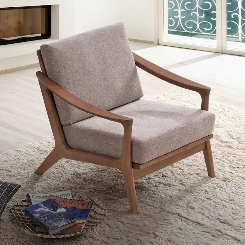 Fauteuil d'appoint en bois avec coussin amovible, coloris marron clair et marron