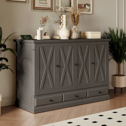 Lit escamotable en pin massif avec commode et tiroir