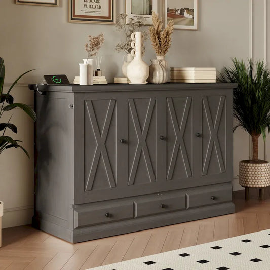 Lit escamotable en pin massif avec commode et tiroir