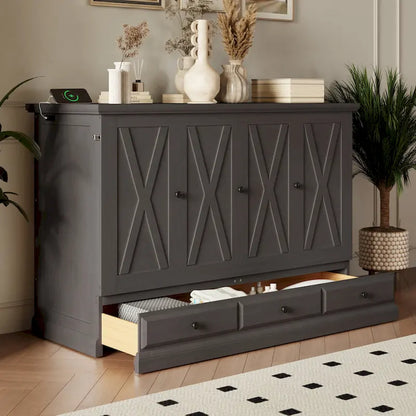 Lit escamotable en pin massif avec commode et tiroir