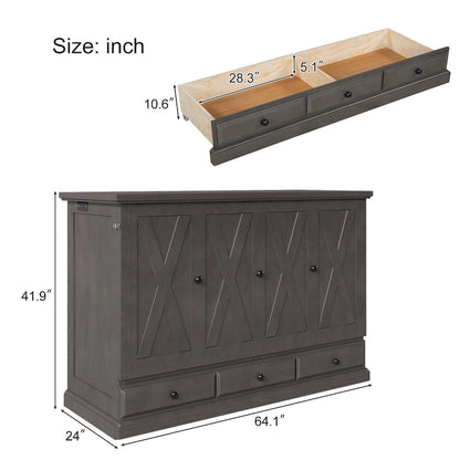 Lit escamotable en pin massif avec commode et tiroir