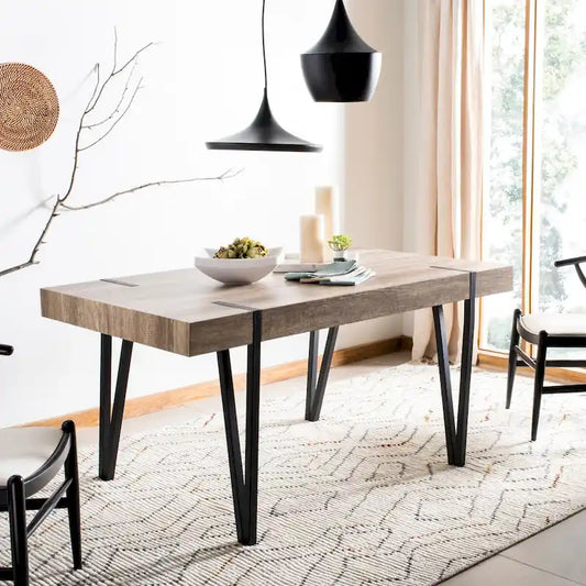 SAFAVIEH Asal Mid-Century Industrial Rustic Dining Room Table - 59.1 W x 35.4 L x 29.5 H - 59Wx35Dx30H