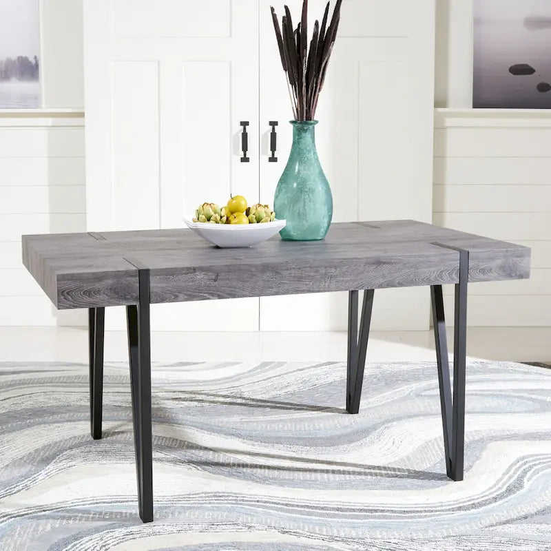 Table de salle à manger rustique industrielle SAFAVIEH Asal style milieu du siècle - 150 cm (L) x 90 cm (P) x 75 cm (H) - 59 cm (L) x 35 cm (P) x 30 cm (H)
