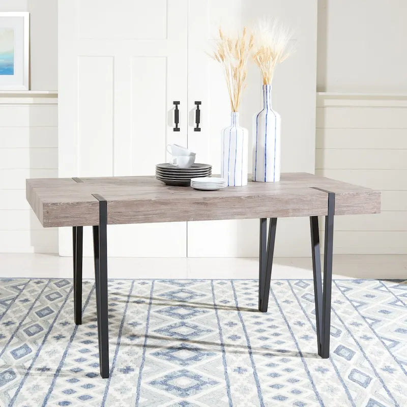 Table de salle à manger rustique industrielle SAFAVIEH Asal style milieu du siècle - 150 cm (L) x 90 cm (P) x 75 cm (H) - 59 cm (L) x 35 cm (P) x 30 cm (H)