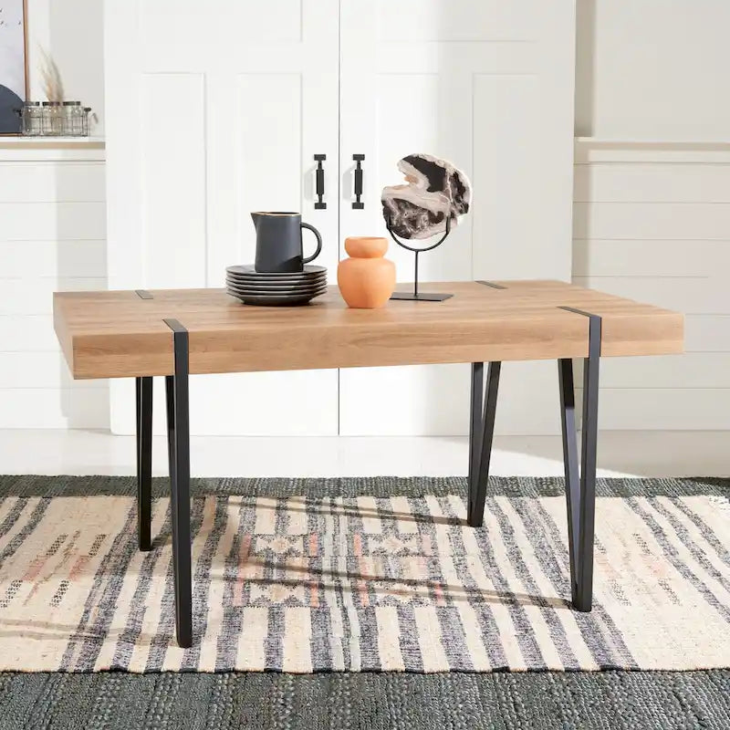 Table de salle à manger rustique industrielle SAFAVIEH Asal style milieu du siècle - 150 cm (L) x 90 cm (P) x 75 cm (H) - 59 cm (L) x 35 cm (P) x 30 cm (H)