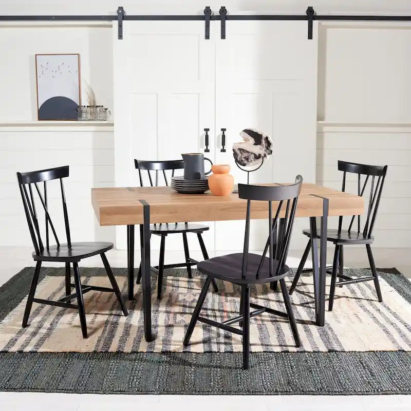 Table de salle à manger rustique industrielle SAFAVIEH Asal style milieu du siècle - 150 cm (L) x 90 cm (P) x 75 cm (H) - 59 cm (L) x 35 cm (P) x 30 cm (H)