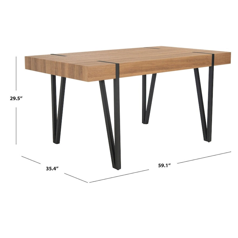 Table de salle à manger rustique industrielle SAFAVIEH Asal style milieu du siècle - 150 cm (L) x 90 cm (P) x 75 cm (H) - 59 cm (L) x 35 cm (P) x 30 cm (H)