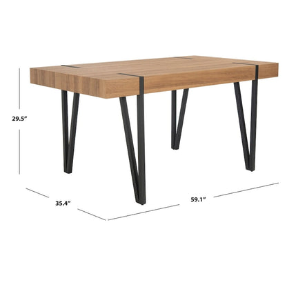 Table de salle à manger rustique industrielle SAFAVIEH Asal style milieu du siècle - 150 cm (L) x 90 cm (P) x 75 cm (H) - 59 cm (L) x 35 cm (P) x 30 cm (H)