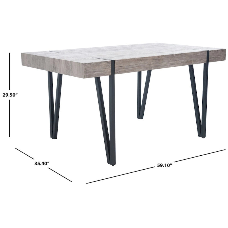 Table de salle à manger rustique industrielle SAFAVIEH Asal style milieu du siècle - 150 cm (L) x 90 cm (P) x 75 cm (H) - 59 cm (L) x 35 cm (P) x 30 cm (H)