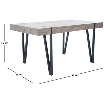 Table de salle à manger rustique industrielle SAFAVIEH Asal style milieu du siècle - 150 cm (L) x 90 cm (P) x 75 cm (H) - 59 cm (L) x 35 cm (P) x 30 cm (H)
