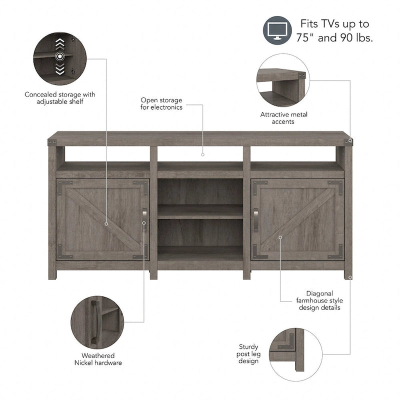 Meuble TV Cottage Grove 65W style ferme pour téléviseur 75 pouces par Bush Furniture