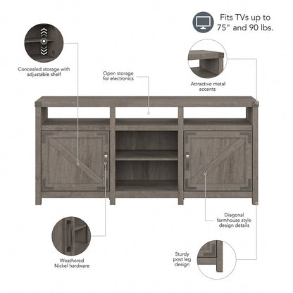Meuble TV Cottage Grove 65W style ferme pour téléviseur 75 pouces par Bush Furniture