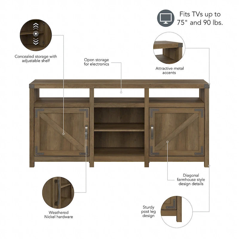 Meuble TV Cottage Grove 65W style ferme pour téléviseur 75 pouces par Bush Furniture