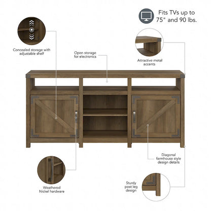 Meuble TV Cottage Grove 65W style ferme pour téléviseur 75 pouces par Bush Furniture