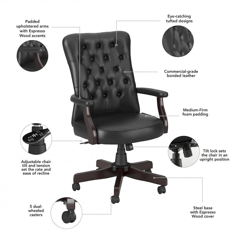 Fauteuil de bureau à dossier haut Arden Lane avec accoudoirs, par Bush Business Furniture