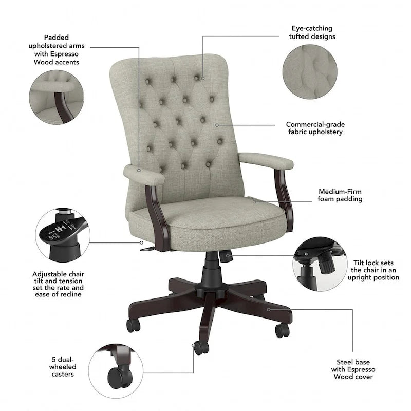 Fauteuil de bureau à dossier haut Arden Lane avec accoudoirs, par Bush Business Furniture